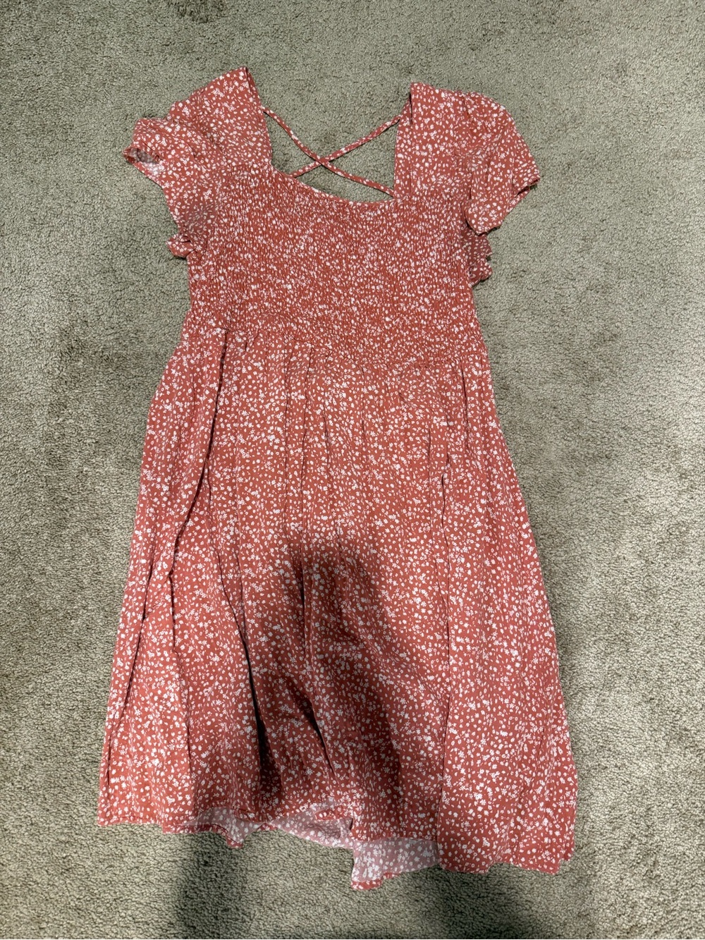 Maurices Rust Floral Mini Dress with Crisscross Back